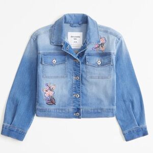 Abercrombie Kids- NWOT - Girls Blue Denim Jacket with Floral Details - Size:9/10